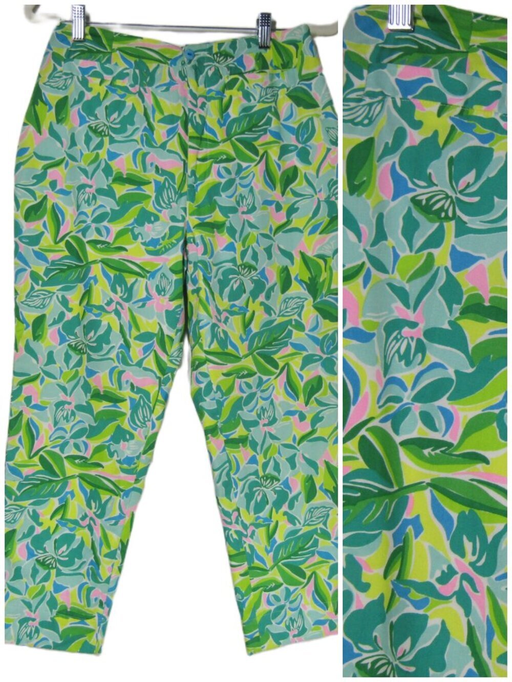 VTG LILLY PULITIZER Tropical Floral Green Crop Pants Coastal Beach Vacation M